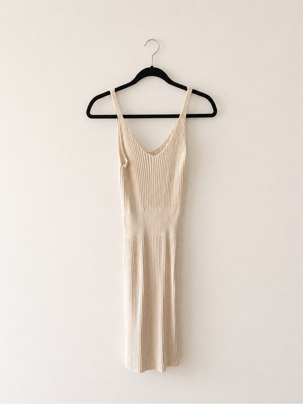 Ribbed Knit Slip Dress in Light Cream
